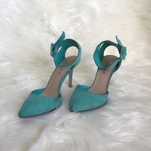 Mint Ankle Strap Faux Suede Heels - US 5 / EU 35